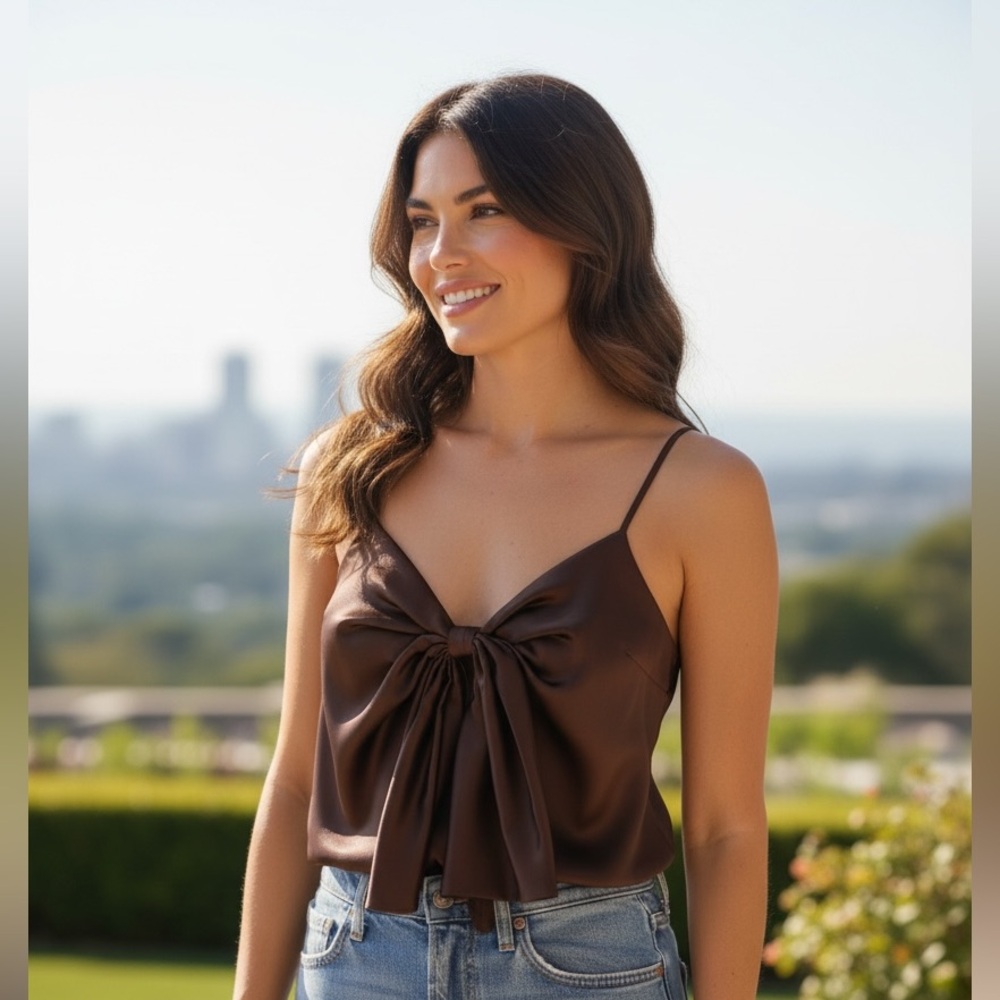 NWT TOCCIN Brown Bow Front Camisole Top Size 4